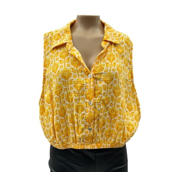 Show Me Your Mumu Camden Collared Button Sleeveless Yellow Floral Top Women XL - Picture 4 of 15